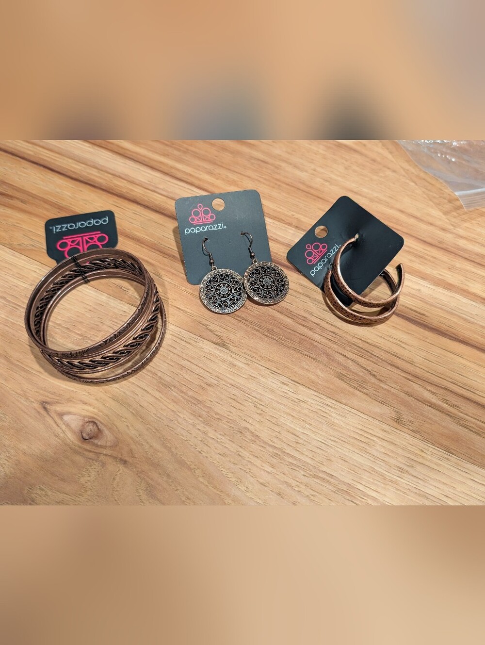 Copper Toned Filigree Medallion Earrings, Bracelets And Hoop Earrings Set